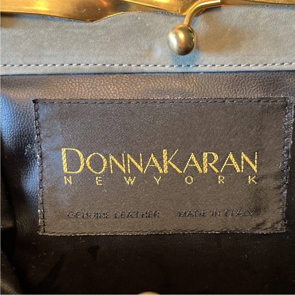 Donna Karan New York Purse Genuine Leather Made In Italy Light Gray/Green & Gold - Picture 6 of 13